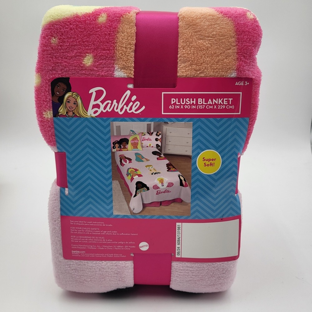 Barbie‎ Plush Blanket 62"x90" Super Soft Ages 3+